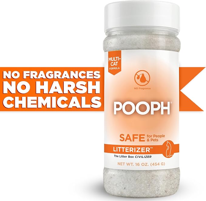 POOPH Litterizer Cat Litter Odor Eliminator Additive, 16 fl oz Bottle | Helps absorb moisture and odors to keep cat litter drier. Fragrance-free formula in a 16 oz bottle
