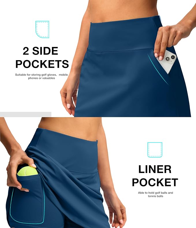 16'' Skorts for Women with 4 Pockets Athletic Tennis Golf Skirt | Built-in Shorts, High Waisted, Stretchy, A Line, Casual, Pickleball, Skort