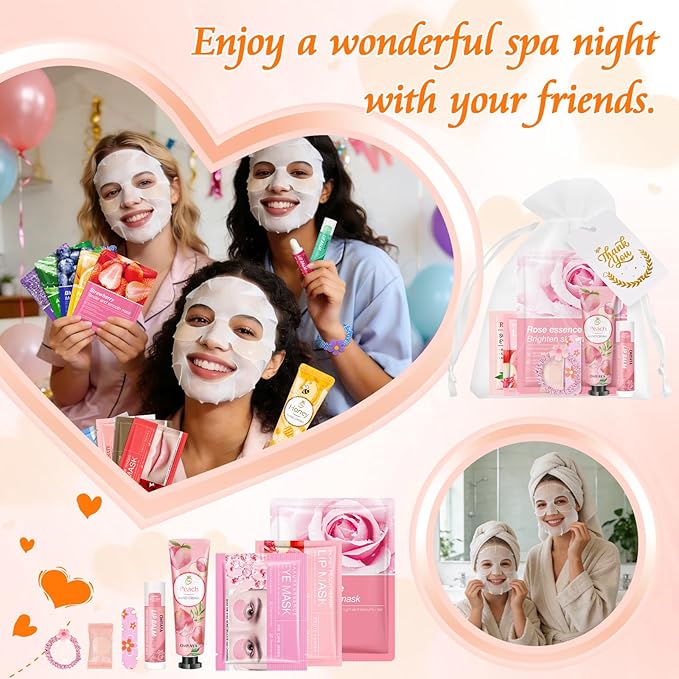 60PCS Bulk Gifts for Women, Spa Party Supplies with Face Masks Skincare, Under Eye Patches, Hand Cream, Lip Balm, Lip Mask, Nail Files, Spa Party Favors for Bridal Wedding Birthday Sleepover Party