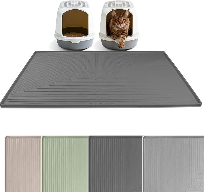 Silicone Cat Litter Mat 50" x 36" Cat Mat for Litter Box, Dark Grey | Extra Large Cat Litter Trapping Mat for Floor, Waterproof, Non-Slip Kitty Litter Box Mat with Raised Edge, Easy to Clean