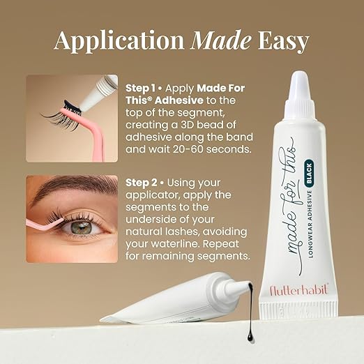 FlutterHabit Made for This Adhesive (3mL), Mini Lash Glue for Eyelash Extensions, All Day Hold for Lash Clusters, Long-Lasting All-in-One Glue for Effortless Application and Secure Wear