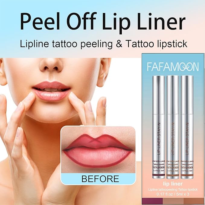 Dulele 3PCS Lip Liner Set, Peel Off Lip Liner Tattoo, Peel Off Lip Stain, Long Lasting Waterproof Lip Stain Peel Off, Transfer Proof Matte Finish Lip Gloss