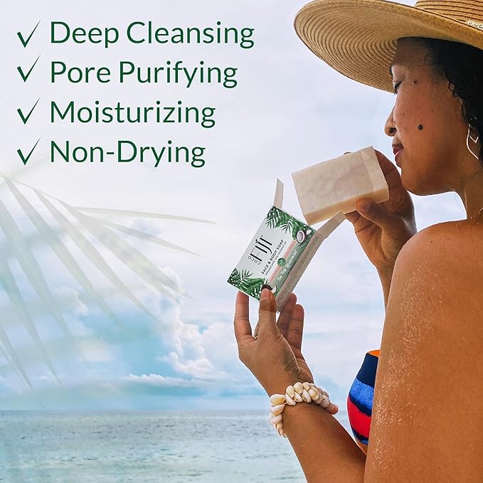 "Coco Fiji Soap Bar for Face and Body Infused With Organic Coconut Oil, Tea Tree Spearmint Essential Oil, Natural Soap for Moisturizing & Pore Purifying Skin, 7 oz, Pack Of 3 "