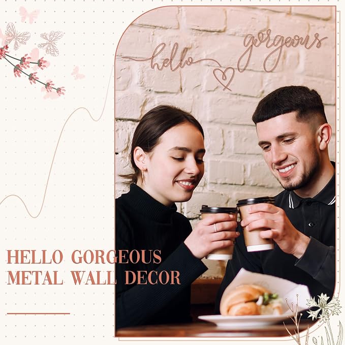 Metal Hello Gorgeous Wall Art Minimalist Wall Decor,Rose Gold,Classic | for Bedroom Bathroom Living Room Dressing Room Salon Vanity Office Home Decoration, Easy to Install