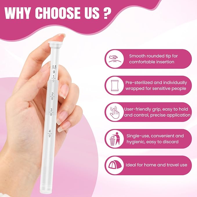 100 PACK Disposable Vaginal Suppository Applicator for Women, Fits Most Lubricants Creams Gels Pills Tablet Suppositories, Threaded End, Soft & Small Tip, with Dosage Markings, Individually Wrapped