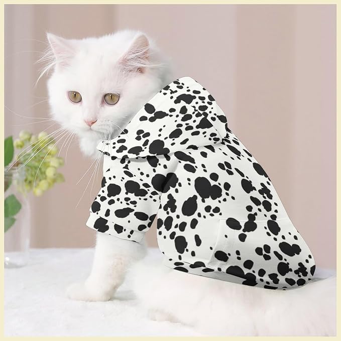 Cute Dalmatian Dog Costume, Dalmatians Print Hoodie Puppy Winter Halloween Cosplay Clothes Sweaters Outfits Pullover Pets' Sweatshirt Hoodies with Pocket for Small Dog S