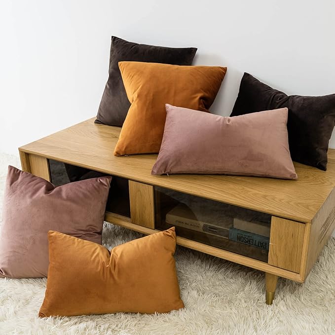 12x20 Throw Lumbar Pillow Covers Decorative Cushion Covers Set of 2,Jam | Soft Velvet Pillow Cases with Invisible Zipper for Modern Couch Sofa Bed Living Room Bedroom Home Decor