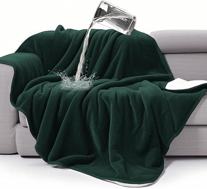gogobunny Waterproof Bed Blanket, Reversible Sherpa Fleece Throw Blanket for Dog Puppy Cat, Furniture Cover Protects Bed Couch Sofa from Liquid Pee and Pet Fur (Forest Green, 90x108 inches)