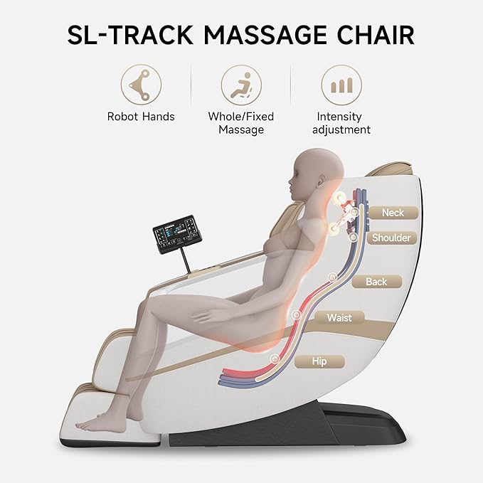 springspa Massage Chair Full Body Shiatsu Recliner with SL Track, Zero Gravity, 3 Massage Intensity, Shortcut Key, Foot Rollers, Bluetooth Speaker, Q23 Khaki