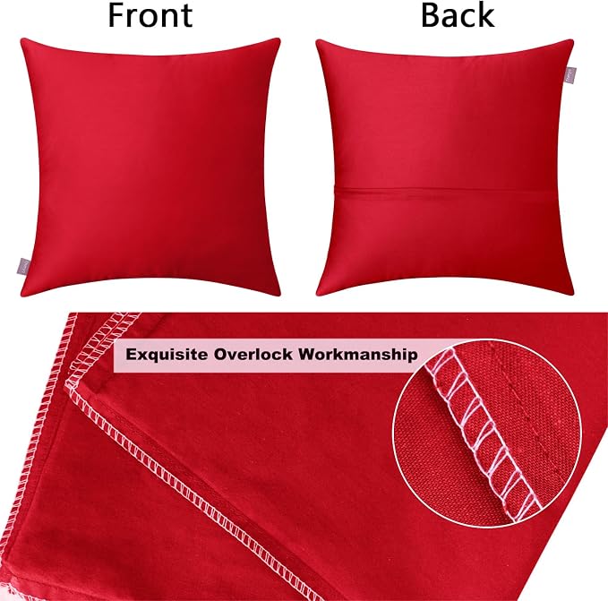 Thmyo 4-Pack 100% Cotton Comfortable Solid Decorative Throw Pillow Case Square Cushion Cover Pillowcase Sublimation Blank Pillow Covers DIY Throw Pillowcase for Couch Sofa Bed(18x18 inch/45x45cm,Red)