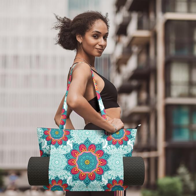 Yoga Bag for Women, Large Canvas Yoga Mat Tote Bag with Yoga Mat Carrier - Large Mat Pocket Fitness Tote for Pilates, Gym, Travel, Office & Beach