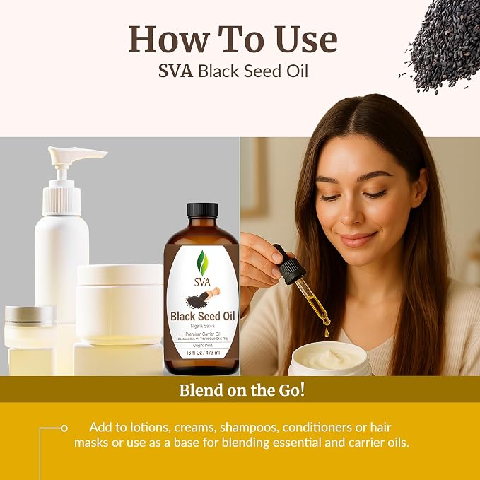 SVA Black Seed Oil - 16 Fl Oz - for Face, Skin Care, Hair Care, Scalp Massage & Body Massage