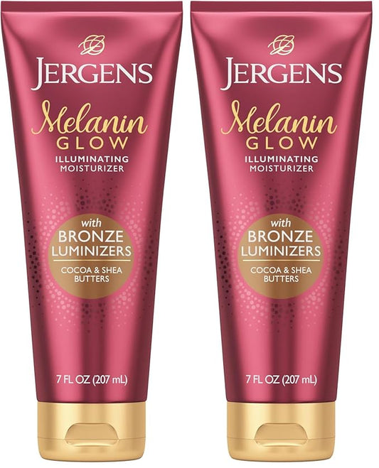 Jergens Hand and Body Lotion,Melanin Glow Illuminating Moisturizer,With Bronze Luminizers,7 Oz,(Pack of 2)
