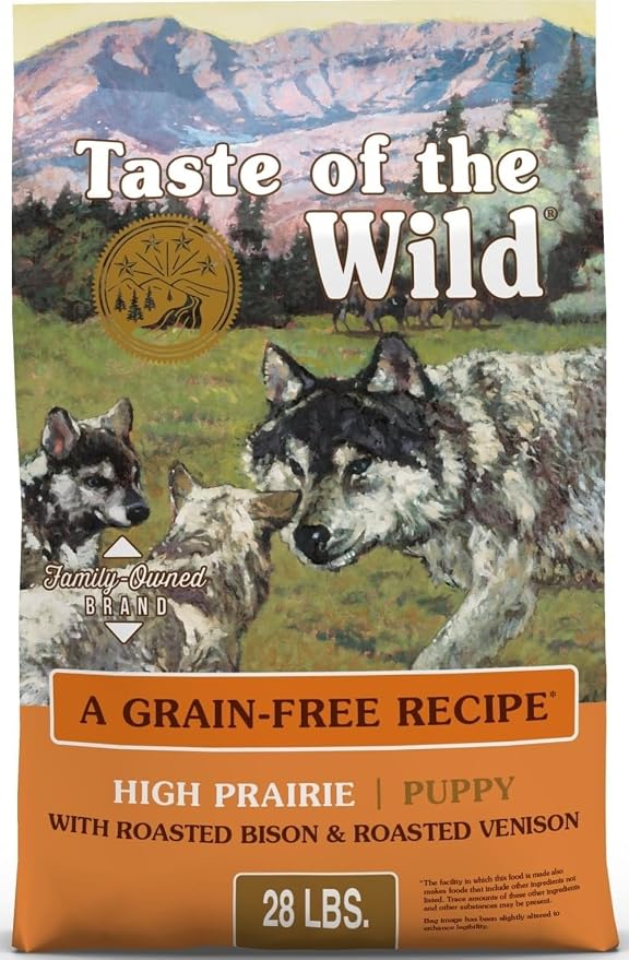 Taste of the Wild High Prairie Puppy Dry Dog Food, Roasted Bison, 28lb | Puppy, Adult & Senior Dogs | Grain Free Recipe* | Nutrient Dense to Help Support Peak Health | Guaranteed DHA & Probiotics