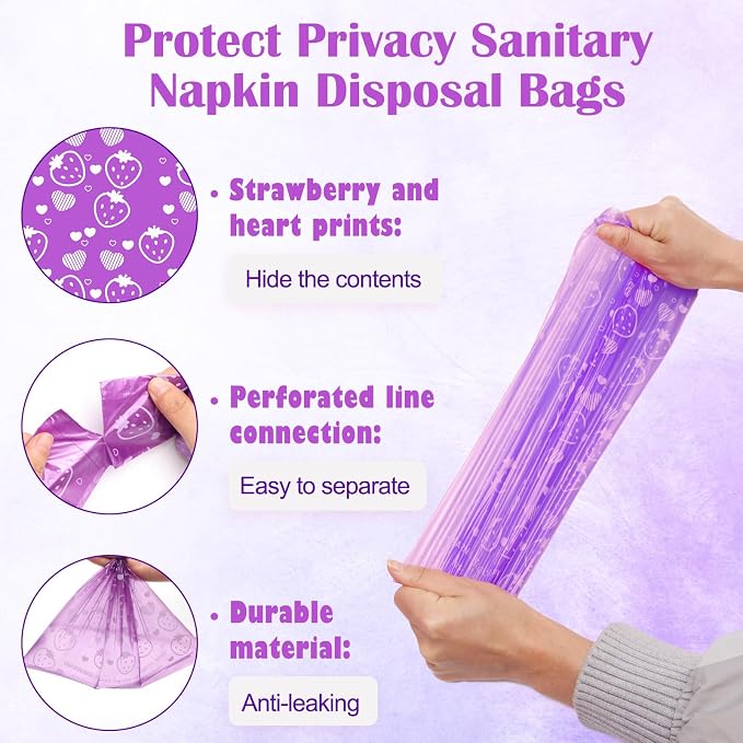 Luxiv 150Pcs Sanitary Napkin Disposal Bags, Pink Disposable Sanitary Bag Personal Care Disposal for Tampons Trash Bag, Disposable Mini Bags for Women Privacy Handling Bag Diaper Sack (Purple)