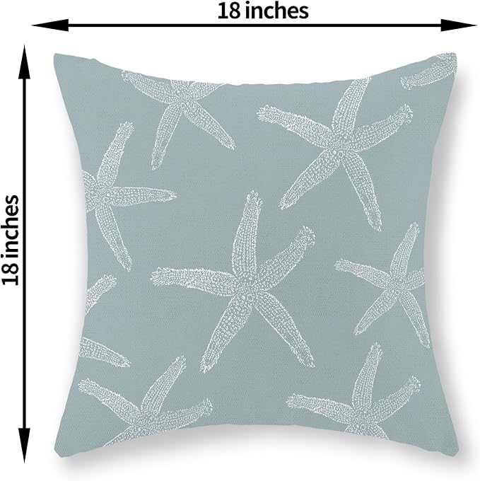 Seafoam Blue Starfish Pillow Covers 18x18 Inch Set of 2 Coastal Throw Pillows Summer Nautical Ocean Beach Theme Decorative Pillowcase Outdoor Farmhouse Decor Cushion Case for Home Bedroom