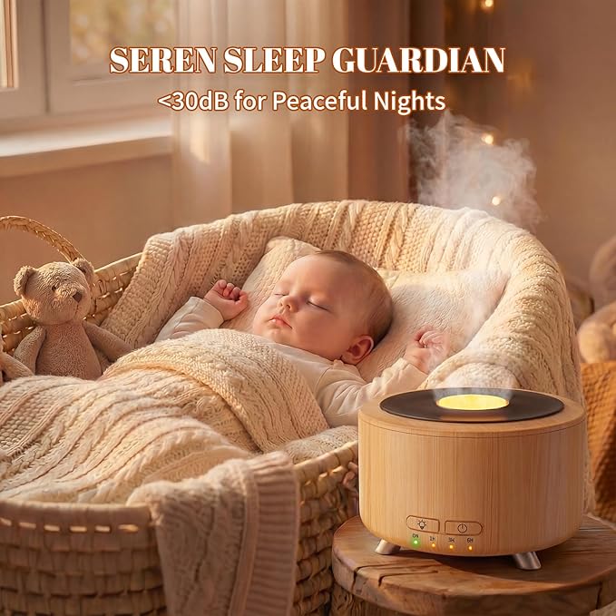 Essential Oil Diffuser for Home, 500ML Aromatherapy Diffuser Oil Machine for Office Room Yoga, Aroma Diffuser with Auto-Off Function, 9 Colors LED Night Light, Light Wood