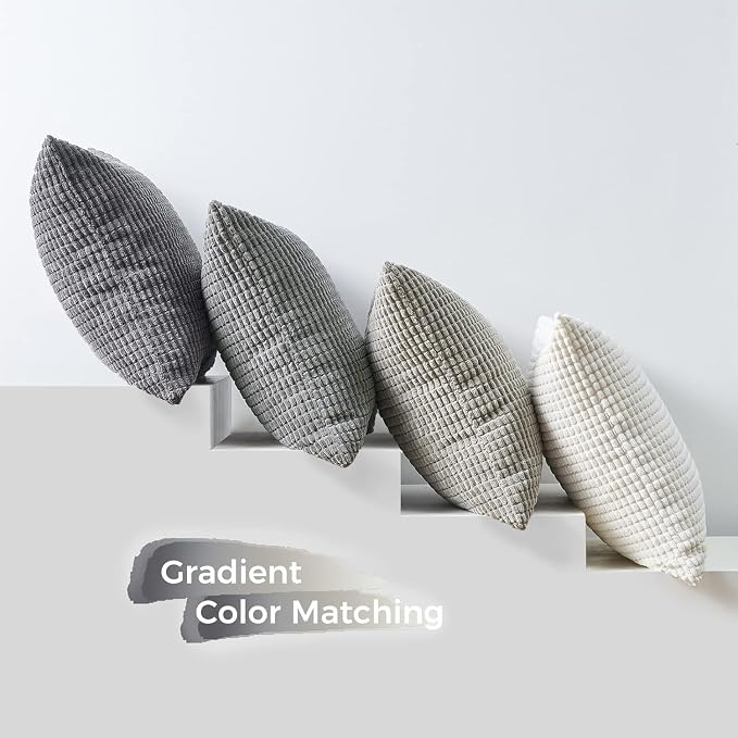 Topfinel 4 Packs Grey Decorative Throw Pillow Covers 16x16 Inch for Living Room Couch Bed Sofa, Boho Western Farmhouse Home Decor, Square Soft Moss Corduroy Fall Cushion Case 40x40 cm