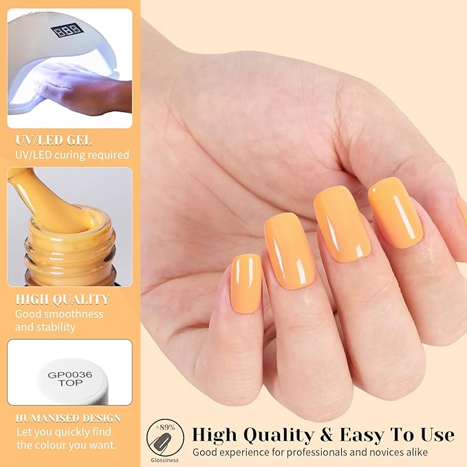 Pastel Orange Yellow Gel Nail Polish, 0.51 Fl Oz UV/LED Soak Off Harvest Yellow Gel Polish for Manicure Salon or DIY Nail Art at Home,Summer Fall Color- GP0113