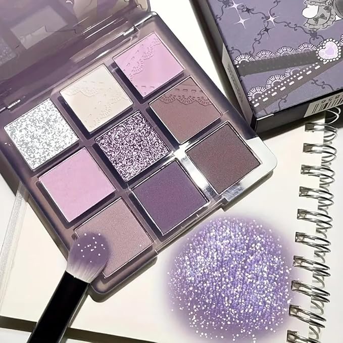 URQT Lavender Whisper Eyeshadow Palette – 9 Soft Lilac & Cool Purple Shades with Matte & Glitter Shimmer Finishes, Blendable Formula for Romantic Everyday Looks