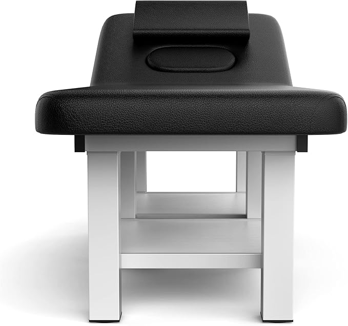 Black Wide Stationary Massage Table with Backrest for Treatment Table Physical Therapy Table Spa Facial Bed, Metal Frame PU Leather 31.5'' Wide 75'' Long Heavy Duty Professional Stationary Massage Bed