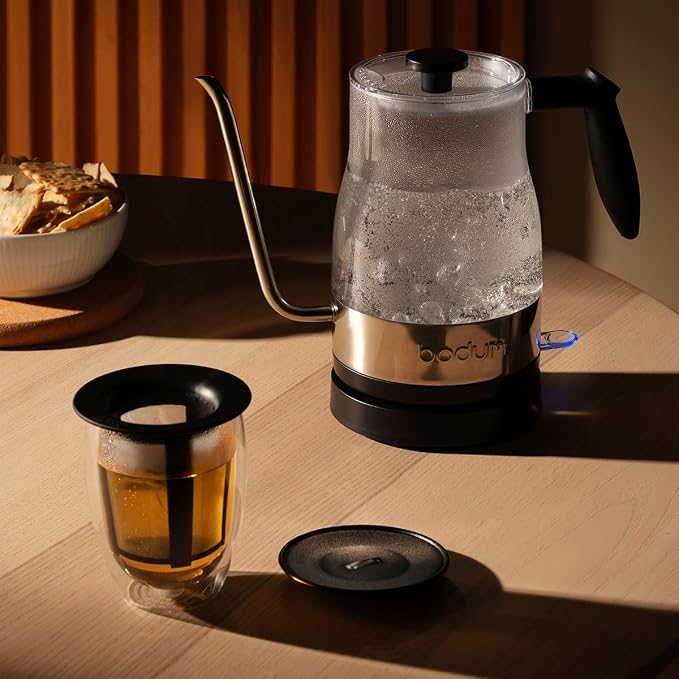 Bodum 12oz Tea Strainer w/Lid, Double Wall, High-Heat Borosilicate Glass, Black (Pack of 4)
