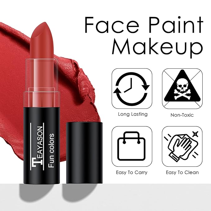 2Pcs Red Face Body Paint Stick, Easy to Blend Face Body Paint for Baseball/Football/Halloween/Costume Vampire/Joker/Clown Makeup Cream Red Eye Black