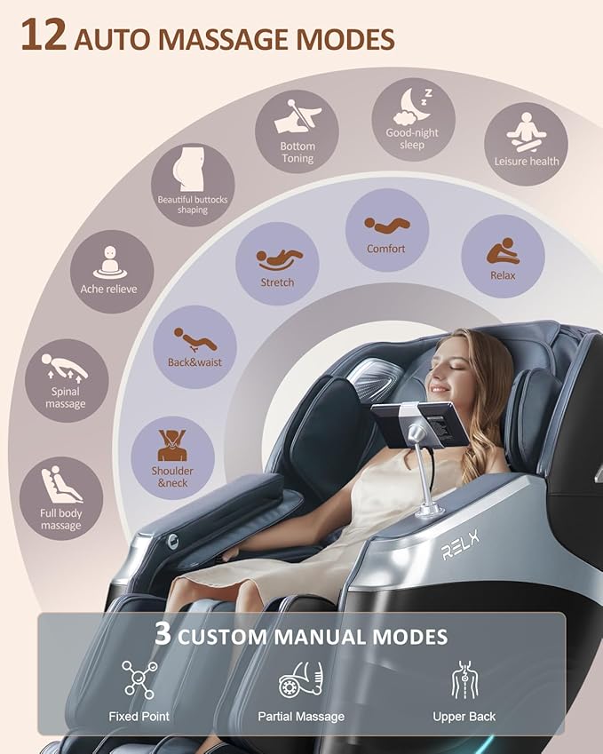 RELX 2025 Massage Chair Full Body, 15 Modes Zero Gravity SL-Track Shiatsu Massage Chair Built-in Heat System, Airbag Massage with Body Scan, Deep Yoga Stretch, Calfrest Extension and AI Control(Black)