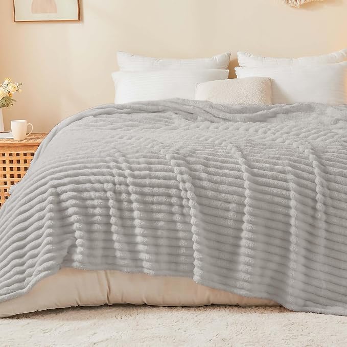 BEDELITE Ribbed King Size Blanket for Bed, Light Grey, 108"x90" | Ultra-Soft Plush Fleece, Warm Yet Lightweight, Ribbed Texture, Home Decor, Machine Washable, Giftable, All-Season Use
