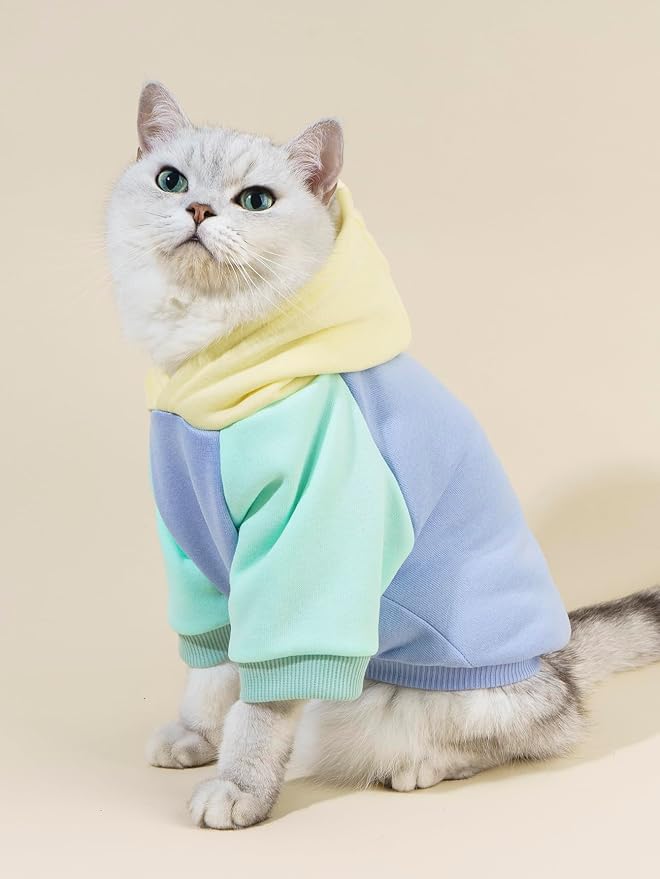 Basic Dog Hoodie Sweatshirt Puppy Sweater Warm Cat Costumes Pet Clothes for Chihuahua Puppy Kitten Small Medium Dogs Yellow and Blue X-Large