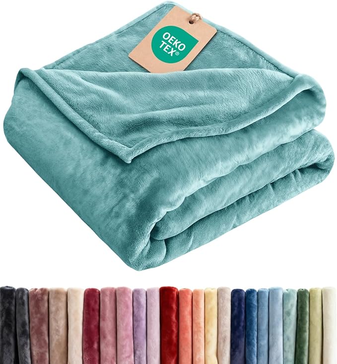 Fleece Blanket King Size - Ultra-Soft Flannel Fleece Blanket - Turqoise | Soft, Warm, Outdoor Picnic Blanket for Camping, Travel, Lightweight, Cozy, Anti-Static, Home Decor Gifts for Men & Women