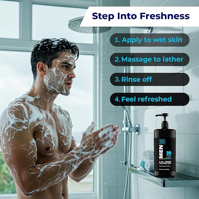 Dead Sea Collection Mens Body Wash TOP 10 ACTIVE – 3 in 1 Body Wash for Men for Hair, Face & Body – Moisturizing Shower Gel with Dead Sea Minerals – Pack of 2 (33.8 fl oz each)