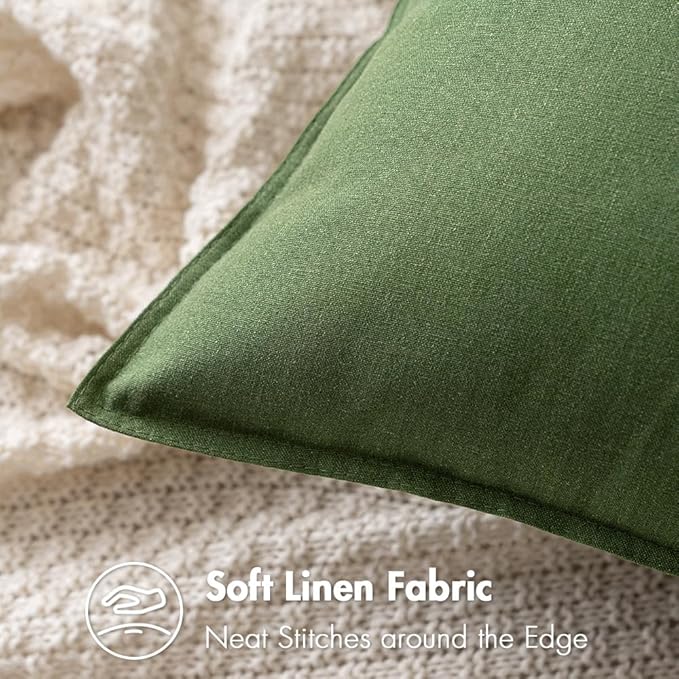 MIULEE Pack of 2 Decorative Linen Pillow Covers 18x18 Inch Moss Green | Boho Farmhouse Modern Accent Throw Pillows, Soft Neutral Cushion Covers, Home Decor for Sofa Couch Bed Living Room
