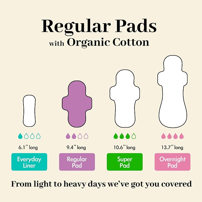 b.pure 100% Organic Cotton Regular Absorbency Herbal Feminine Pads with Wings | Chemical Free | Lavender & Aloe Infused | Regular Flow | 40-Count