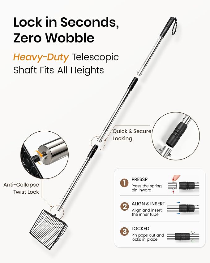 Cat Litter Scoop with Holder 43" Metal Litter Scooper with Stainless Steel Long Handle, Large Kitty Box Scooper Heavy Duty Deep Shovel for Fast Sifting, Dog Waste Scooops for Outside Pet Poop