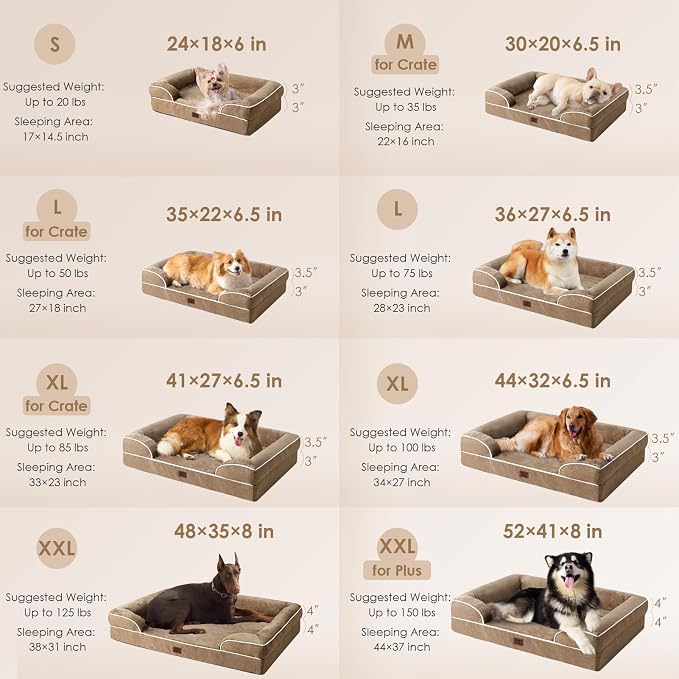 EHEYCIGA Orthopedic Dog Bed Medium Size Dog, Waterproof Washable Pet Beds | Non-Slip Bottom and Egg-Crate Memory Foam Dog Couch Bed with Washable Removable Cover, Camel