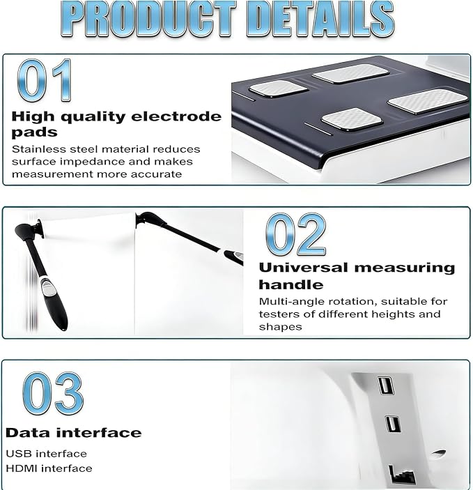 10.1 inch HD Touch Bioimpedance Analysis Machine, Smart Body Composition Health Assessment Body Scanner, Height Body Fat Analyzer, Support Multiple Users