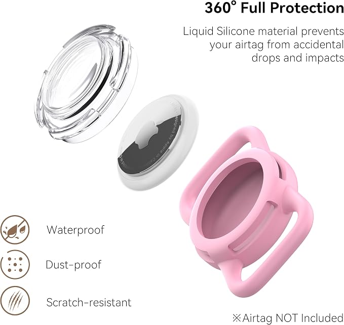 Waterproof AirTag Holder for Dog Collar, Soft Slide-On Dog AirTag Holder | Full-Body Protection, No-Dangle Fit, Ultra-Durable, Lightweight, Tool-Free Installation, Clear Cover, Fits Dog & Cat Collars