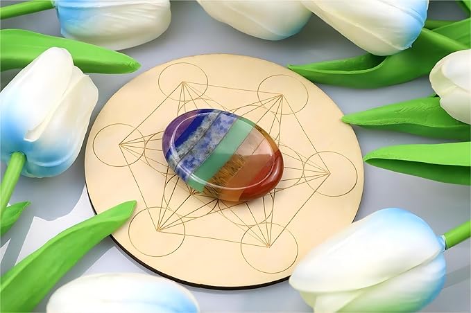 QINJIEJIE Thumb Worry Stone for Anxiety 7 Chakra Crystals Healing Stones Meditation Accessories Oval Palm Chakra Worry Stones Anxiety Depression Relief Items for Adults