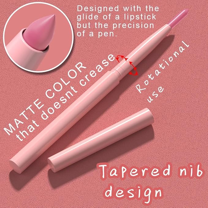 evpct 3Pcs Retractable Lip Liner Pencils Set Pack for Shaping & Sculpting Lips, Pink Chestnut Maroon Dark Taupe Brown Creamy Matte Velvet Pigmented Lip Liner lipliners Crayon Lipstick,09 + 10 + 12