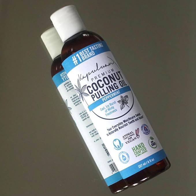 Kapuluan Coconut Oil Pulling for Teeth and Gums Mouthwash, 100% Pure and Natural, Non-GMO, Ayurvedic – Peppermint Pulling Oil