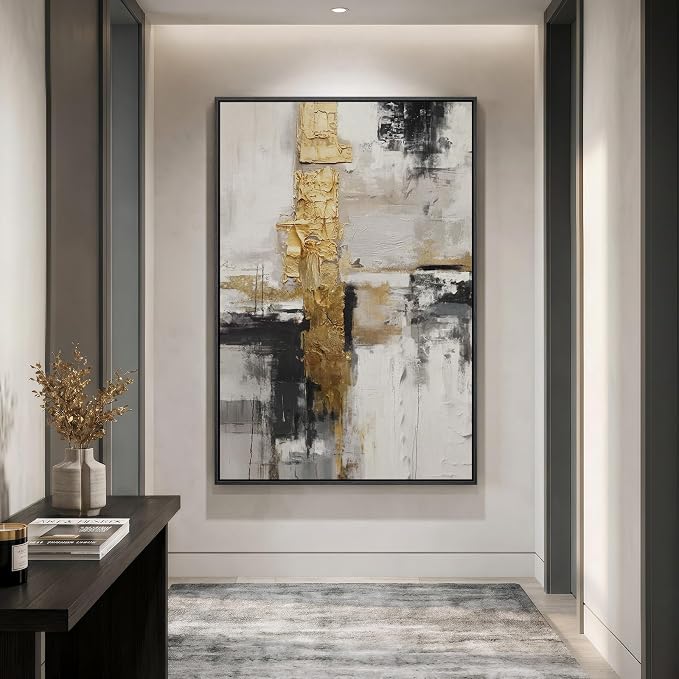 Extra Large Framed Black and White Gold Abstract Wall Art for Living Room, Modern Canvas Prints Vertical Artwork for Walls, Contemporary Art Pictures for Bedroom Dining Room Hallway Wall Decor 40x60 In