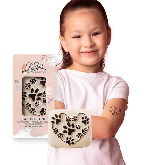 LaDot Temporary Tattoo Stamp– Easy-to-Use Reusable Ceramic Skin Stamp for Creating Custom Temporary Tattoos – Fun Body Art Tool for Parties, Events, and Festivals (Paw Heart, Large)