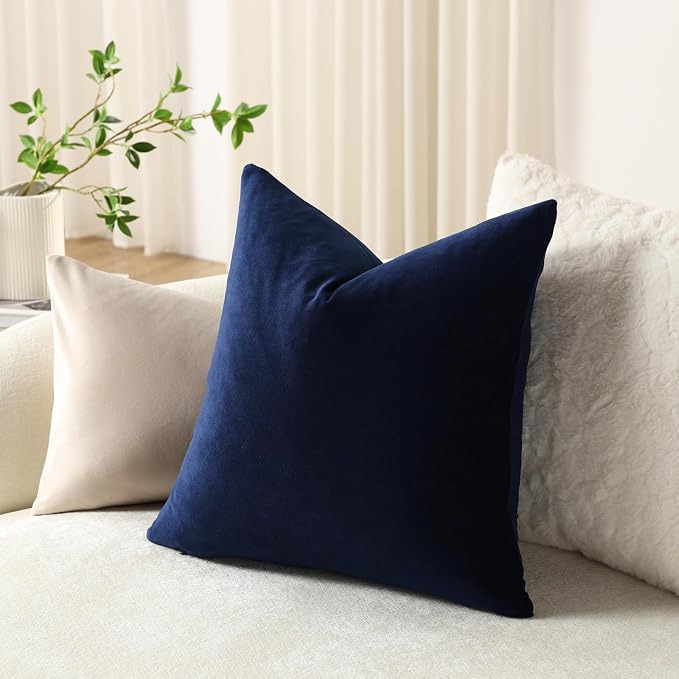 Euro Sham Covers 26x26 Navy Blue: Pack of 2 Cozy Soft Square Modern Luxury Decorative Throw Pillow Cases for Sofa Couch Living Room Bed Home Decor