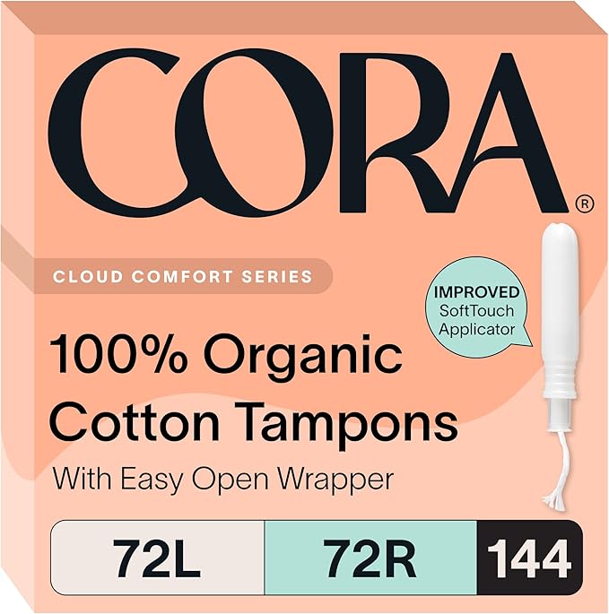 Cora Organic Cotton Tampons Multipack (72 Light, 72 Regular Tampons)