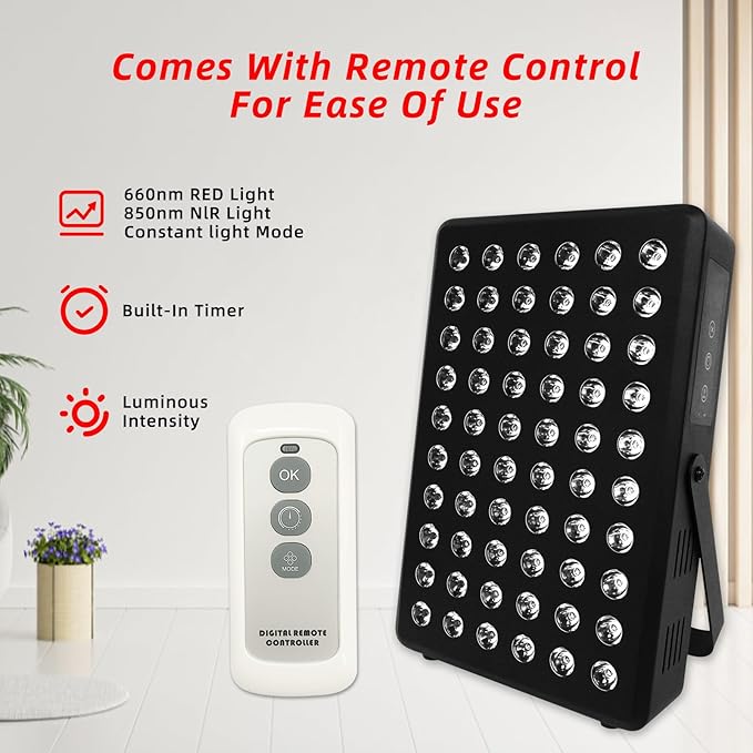 Red Light Therapy Panel for Body and Face, 660nm Red 850nm and Near Infrared Panel Built-in Timer, 60 LEDs High Power, Promote Sleep, Improve The Body, Relieve Muscle Fatigue（E300-Black)