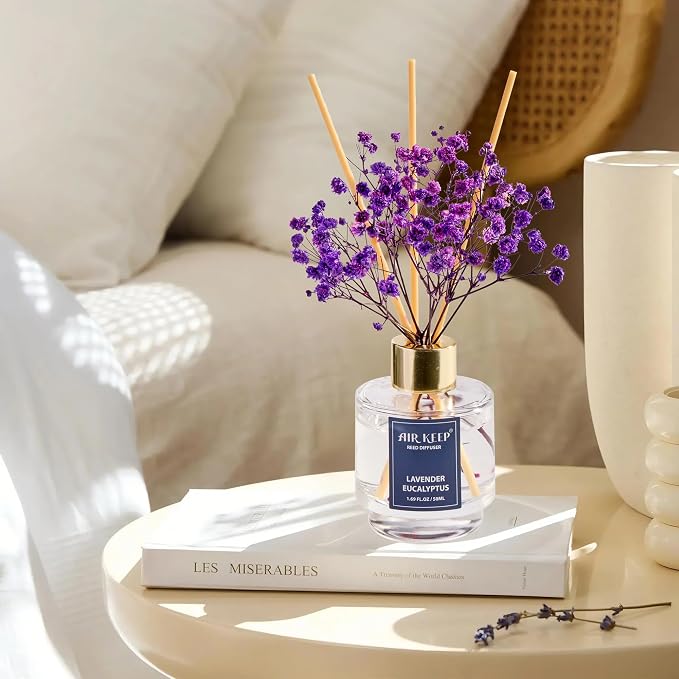 Airkeep Reed Diffuser Set of 3,Clean Linen Ocean Mist&Sea Salt Lavender Eucalyptus Oil Reed Diffusers for Bedroom Living Room Office Aromatherapy Oil Reed Diffuser for Gift 50ml x 3