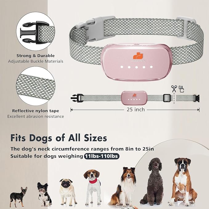 Smart Automatic Anti bark Dog Collar Intelligent Waterproof Rechargeable Barking Terminator (Pink Bark Collar)