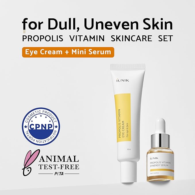 iUNIK Propolis Vitamin Eye Cream Set (Eye Cream 1.01 fl.oz. & Mini Serum 0.51 fl.oz.) - Featuring Propolis Extract, Buckthorn