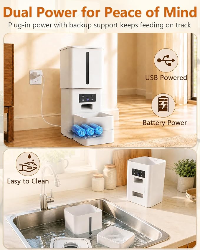 Automatic Dog Feeder Large Breed: 15L/63 Cup Capacity for Kibble up to 22mm | Anti-Clog Slow Feeder with Elevated Stand, Featuring HD Camera with WiFi and Easy App Scheduling by Yakry